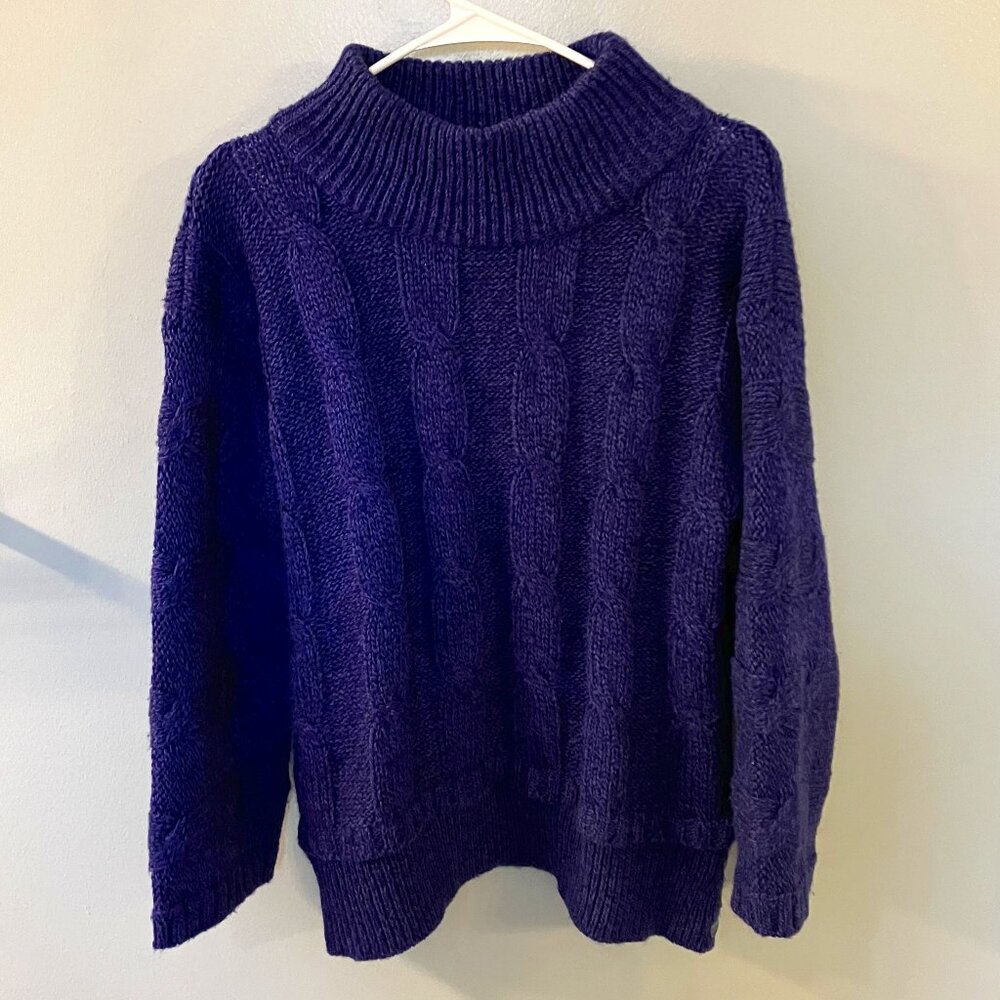 🙂French Connection Womens Cable Knit Turtleneck Sweater Cobalt Blue Size Small